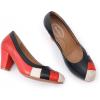 imageMona flying Womens Retro Dress Pumps 7cm Chunky Heel Leather Dressy Shoes for LadiesBeige Red Black