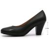 imageMona flying Womens Retro Dress Pumps 7cm Chunky Heel Leather Dressy Shoes for LadiesBlack