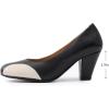 imageMona flying Womens Retro Dress Pumps 7cm Chunky Heel Leather Dressy Shoes for LadiesBlack Beige