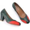 imageMona flying Womens Retro Dress Pumps 7cm Chunky Heel Leather Dressy Shoes for LadiesDark Green Red