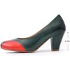 imageMona flying Womens Retro Dress Pumps 7cm Chunky Heel Leather Dressy Shoes for LadiesDark Green Red