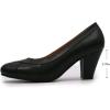 imageMona flying Womens Retro Dress Pumps 7cm Chunky Heel Leather Dressy Shoes for LadiesDeep Black