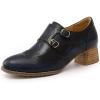 imageMona flying Womens Leather Chunky Heel Monk Strap Oxfords Wingtip Ladies Mid Heel Dress Loafers Pumps Shoes with BuckleBlue Black
