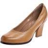 imageMona flying Womens Leather Closed Round Toe 3 inch Chunky High Heel Pumps Formal Court Shoes Office Work Dress Shoes for LadiesBright Brown