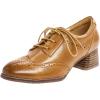 imageMona flying Womens Leather Med Chunky Heel Wingtip Brogue Laceup Dress Oxford Pumps Office Work Heel Shoes for LadiesBrown