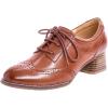 imageMona flying Womens Leather Med Chunky Heel Wingtip Brogue Laceup Dress Oxford Pumps Office Work Heel Shoes for LadiesRusty Red