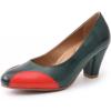 imageMona flying Womens Retro Dress Pumps 7cm Chunky Heel Leather Dressy Shoes for LadiesDark Green Red