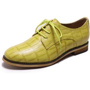 imageMona flying Womens Fashion Croc Embossed Oxfords Derby Laceup Leather Flat Shoes for LadiesLemon