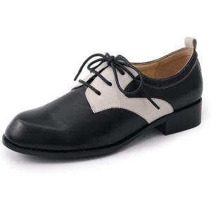 imageMona flying Womens Handmade Two Tone Dress Oxfords Saddle Derby Comfy Lace up Leather Shoes for LadiesBlack Offwhite