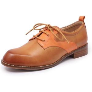 imageMona flying Womens Handmade Two Tone Dress Oxfords Saddle Derby Comfy Lace up Leather Shoes for LadiesBrown Orange