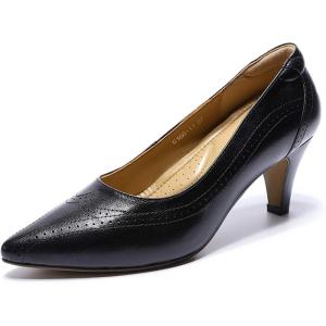 imageMona flying Womens Leather Comfortable Pointed Toe Pumps 7cm High Heels Dressy Casual Office Work Shoes for LadiesDark Black