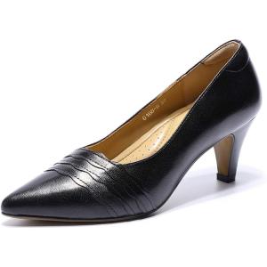 imageMona flying Womens Leather Comfortable Pointed Toe Pumps 7cm High Heels Dressy Casual Office Work Shoes for LadiesDeep Black