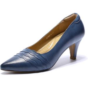imageMona flying Womens Leather Comfortable Pointed Toe Pumps 7cm High Heels Dressy Casual Office Work Shoes for LadiesNavy Blue