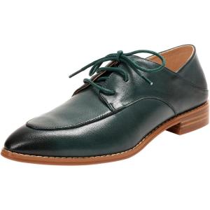 imageMona flying Womens Pointed Toe Oxfords Derby Retro Lace up Leather Flat Office Work Shoes for LadiesGreenish