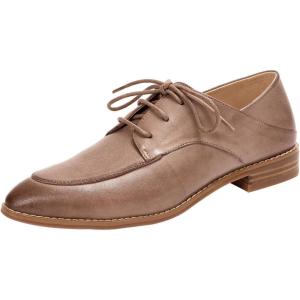imageMona flying Womens Pointed Toe Oxfords Derby Retro Lace up Leather Flat Office Work Shoes for LadiesLight Coffee