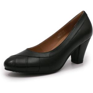 imageMona flying Womens Retro Dress Pumps 7cm Chunky Heel Leather Dressy Shoes for LadiesDeep Black