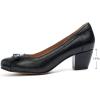 imageMona flying Womens Leather 5 cm Pump Chunky Med Heel Round Toe Office Dress Shoes for LadiesBlack
