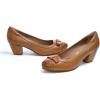 imageMona flying Womens Leather 5 cm Pump Chunky Med Heel Round Toe Office Dress Shoes for LadiesBrown