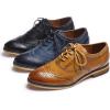 imageMona flying Womens Stacked Heel Wingtip Oxfords Ladies Comfortable Laceup Leather Brogue ShoesDark Blue