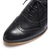 imageMona flying Womens Stacked Heel Wingtip Oxfords Ladies Comfortable Laceup Leather Brogue ShoesPure Black