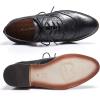 imageMona flying Womens Stacked Heel Wingtip Oxfords Ladies Comfortable Laceup Leather Brogue ShoesPure Black