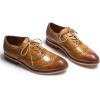 imageMona flying Womens Stacked Heel Wingtip Oxfords Ladies Comfortable Laceup Leather Brogue ShoesTan
