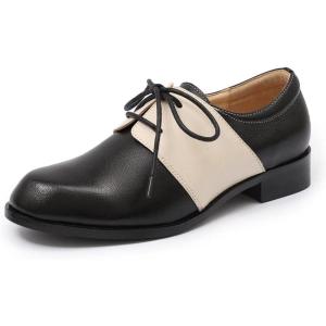imageMona flying Womens Handmade Two Tone Dress Oxfords Derby Comfy Lace up Leather Shoes for LadiesBlack Offwhite