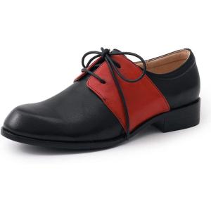 imageMona flying Womens Handmade Two Tone Dress Oxfords Derby Comfy Lace up Leather Shoes for LadiesBlackRed
