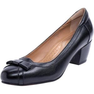 imageMona flying Womens Leather 5 cm Pump Chunky Med Heel Round Toe Office Dress Shoes for LadiesBlack