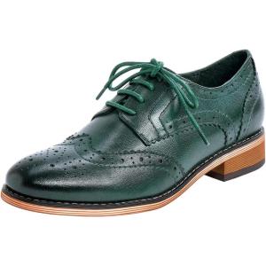 imageMona flying Womens Leather Perforated Laceup Oxfords Brogue Wingtip Derby Shoes for ladis WomenGreen