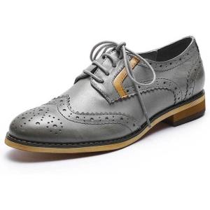 imageMona flying Womens Leather Perforated Laceup Oxfords Brogue Wingtip Derby Shoes for ladis WomenGrey
