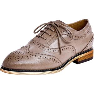 imageMona flying Womens Stacked Heel Wingtip Oxfords Ladies Comfortable Laceup Leather Brogue ShoesLight Coffee