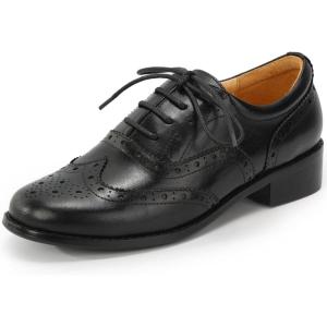 imageMona flying Womens Wingtip Oxfords Brogue Comfortable Handmade Lace up Leather Shoes for LadiesBlack