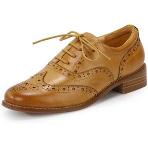 imageMona flying Womens Wingtip Oxfords Brogue Comfortable Handmade Lace up Leather Shoes for LadiesBrown