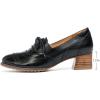 imageMona flying Womens Leather 4 cm Mid Chunky Heel Wingtip Oxfords Brogue Lace up Dress Pumps Heel Office Work Shoes for LadiesBlack