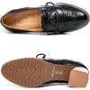 imageMona flying Womens Leather 4 cm Mid Chunky Heel Wingtip Oxfords Brogue Lace up Dress Pumps Heel Office Work Shoes for LadiesBlack