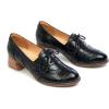 imageMona flying Womens Leather 4 cm Mid Chunky Heel Wingtip Oxfords Brogue Lace up Dress Pumps Heel Office Work Shoes for LadiesBlack
