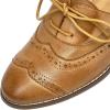 imageMona flying Womens Leather 4 cm Mid Chunky Heel Wingtip Oxfords Brogue Lace up Dress Pumps Heel Office Work Shoes for LadiesBrown