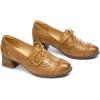 imageMona flying Womens Leather 4 cm Mid Chunky Heel Wingtip Oxfords Brogue Lace up Dress Pumps Heel Office Work Shoes for LadiesBrown