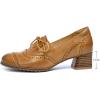 imageMona flying Womens Leather 4 cm Mid Chunky Heel Wingtip Oxfords Brogue Lace up Dress Pumps Heel Office Work Shoes for LadiesBrown