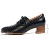 imageMona flying Womens Leather 4 cm Mid Chunky Heel Wingtip Oxfords Brogue Lace up Dress Pumps Heel Office Work Shoes for LadiesPitchblack