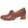 imageMona flying Womens Leather 4 cm Mid Chunky Heel Wingtip Oxfords Brogue Lace up Dress Pumps Heel Office Work Shoes for LadiesRustyred