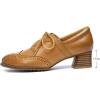 imageMona flying Womens Leather 4 cm Mid Chunky Heel Wingtip Oxfords Brogue Lace up Dress Pumps Heel Office Work Shoes for LadiesTan
