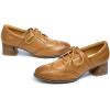 imageMona flying Womens Leather 4 cm Mid Chunky Heel Wingtip Oxfords Brogue Lace up Dress Pumps Heel Office Work Shoes for LadiesTan