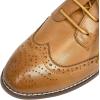 imageMona flying Womens Leather 4 cm Mid Chunky Heel Wingtip Oxfords Brogue Lace up Dress Pumps Heel Office Work Shoes for LadiesTan
