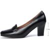 imageMona flying Womens Leather 7 cm Chunky Heel Loafers Pumps Square Toe High Heel Office Work Dress Shoes for LadiesBlack