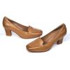 imageMona flying Womens Leather 7 cm Chunky Heel Loafers Pumps Square Toe High Heel Office Work Dress Shoes for LadiesBrown