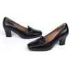 imageMona flying Womens Leather 7 cm Chunky Heel Loafers Pumps Square Toe High Heel Office Work Dress Shoes for LadiesPure Black