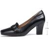 imageMona flying Womens Leather 7 cm Chunky Heel Loafers Pumps Square Toe High Heel Office Work Dress Shoes for LadiesPure Black