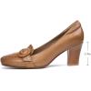 imageMona flying Womens Leather 7 cm Chunky Heel Loafers Pumps Square Toe High Heel Office Work Dress Shoes for LadiesTan